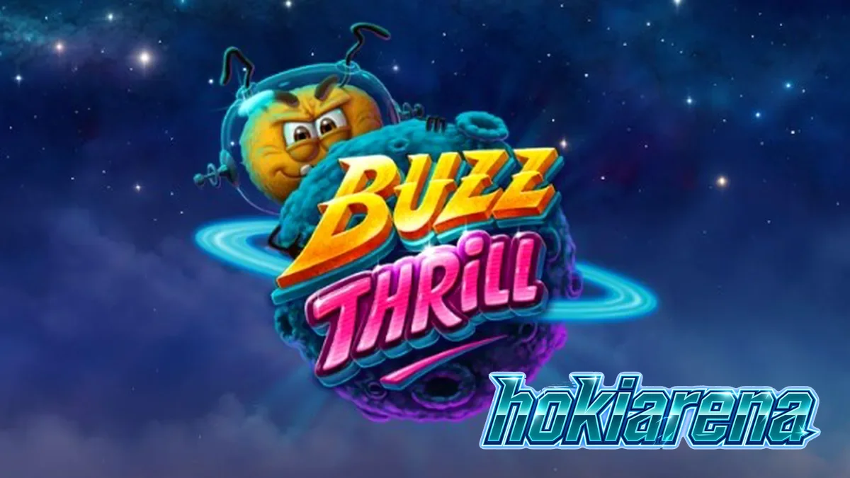 Tampilan layar utama permainan slot Buzz Thrill dengan tema alien dan lebah.